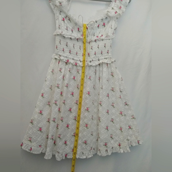 For Love And Lemons White With Delicate Pink Roses Smocked Mini Dress Sz XS - Picture 11 of 11